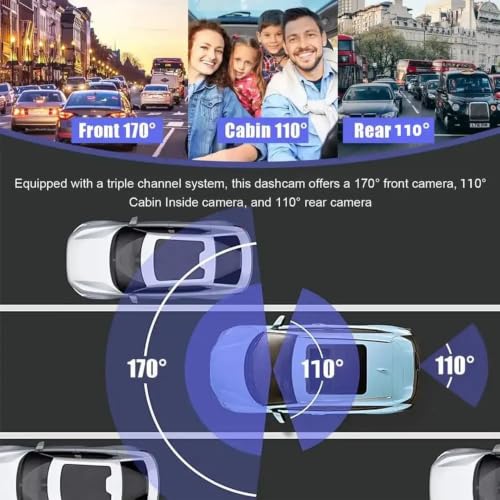 Image of Triplex 1080P 3 Channel Dash Cam WiFi Built-in G-Sensor, Front and Rear Inside Loop Recording, Triple Car Dash Camera, IR Night View, 24H Parking Monito