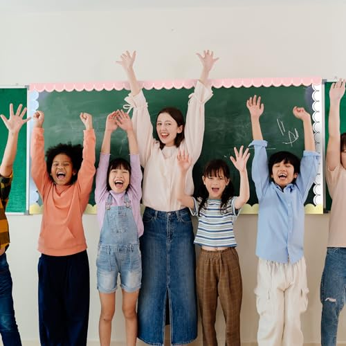 Image of Fuutreo 6 Roll 197 ft Pastel Squiggles Bulletin Board Borders Squiggles Classroom Decoration Scalloped Border Trim Decor for Back to School Chalkboard Office Wall