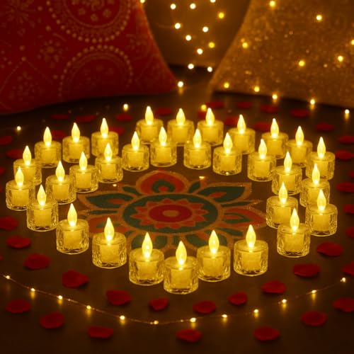 Amazon Basics 24 Pcs Decorative Crystal LED Tealight for Gifting,...