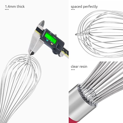Image of U-Taste Wire Whisk for Cooking, 18 /10 Stainless Steel Balloon Wisk, L /Red