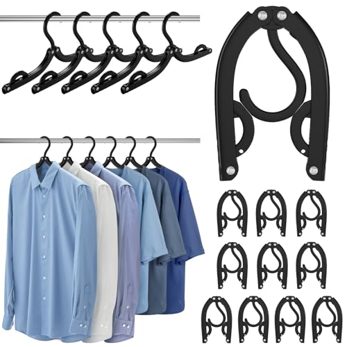 10 Pcs Portable Travel Hangers for Cruise Ship Essentials 2025, Plastic Folding Foldable Hangers Clothes Drying Rack Travel Accessories for Suitcase, RV, Camping, Flying, Hotel, Road Trip (Black)