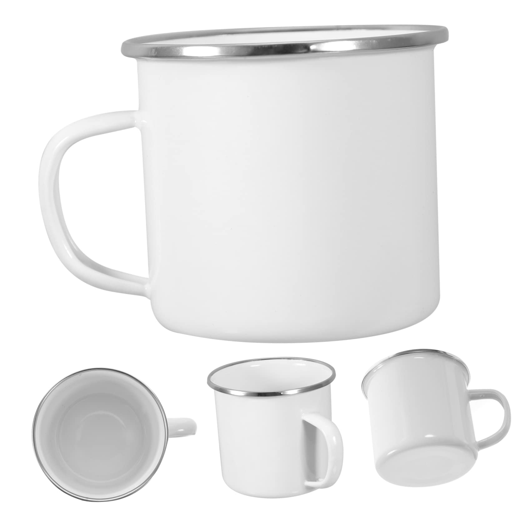 4 Stück-pack Große Weiße Emaille Kaffeebecher für Camping und Reise