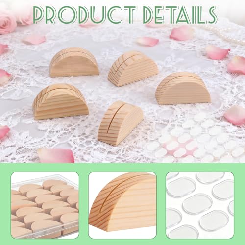 Image of 24Pcs Wood Table Number Stands, Wood Place Card Holders Include Traceless Adhesive Stickers, Semicircular Design Place Card Holders for Wedding, Ceremony, Birthday, Party, Events