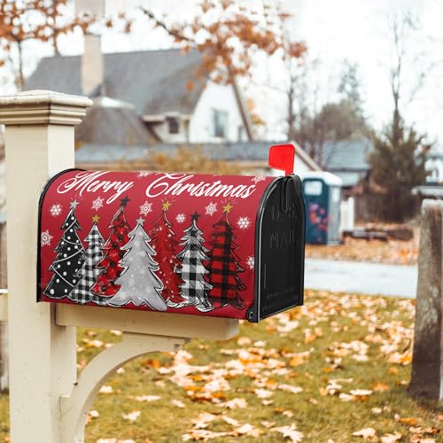 Image of Merry Christmas Mailbox Covers Magnetic Standard Size 25.5 inch X 21 inch Christmas Tree Snowflake Mailbox Wraps Letter Post Box Cover for Home Garden Outdoor Yard