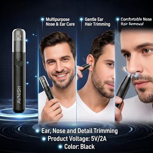 Image of AVNISH 2026 2 in 1 USB Rechargeable Nose & Ear Hair Trimmer, Stainless Steel Blades, Aluminum Body, Painless Hair Remover For Men & Women, Cordless 360 Safe Trimming, Portable Electric Grooming Tool