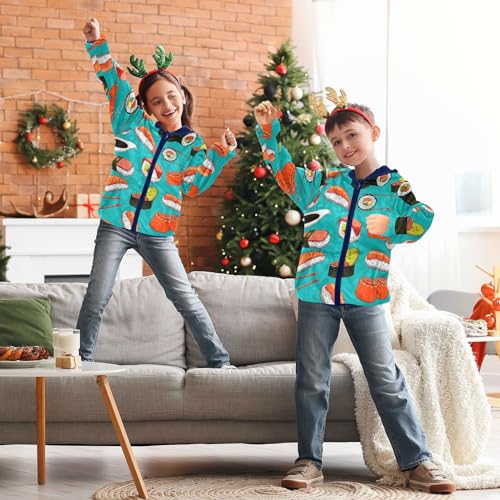 Image of Aflyko Boys Fleece Coat Blue Zip-Up Hoodie Girls Outerwear Kids Hooded Jacket 3-10T
