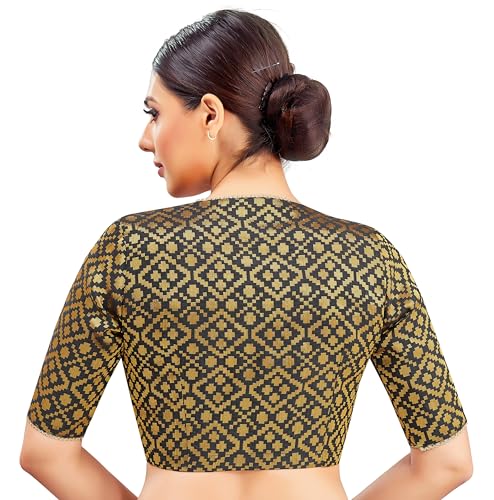 Image of Studio Shringaar Women's Readymade Brocade Elbow Length Sleeves Saree Blouse