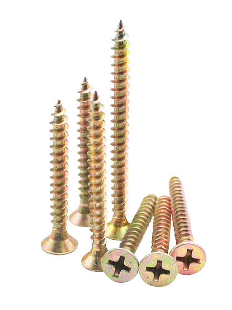 100 Uds M3 M3.5 M4 M5 M6 Recubierto de Zinc Cruz empotrada Tablero de Fibra avellanado Cabeza Plana Tornillo de Madera autorroscante(100mm x100pcs,M6)