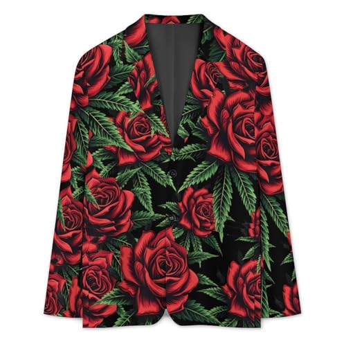 Weeds and Rose Flower Men's Slim Suit Long-Sleeve Prom Tuxedo Classic Two Button Business Jacket3