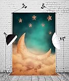 Loccor 6x8ft Fabric Golden Star Cloud Moon Backdrop Space Theme Birthday Party Decorations Kids Newborn Indoor Photography YouTube Videos Background Large Zodiac Tapestry Studio Props Scene Setter