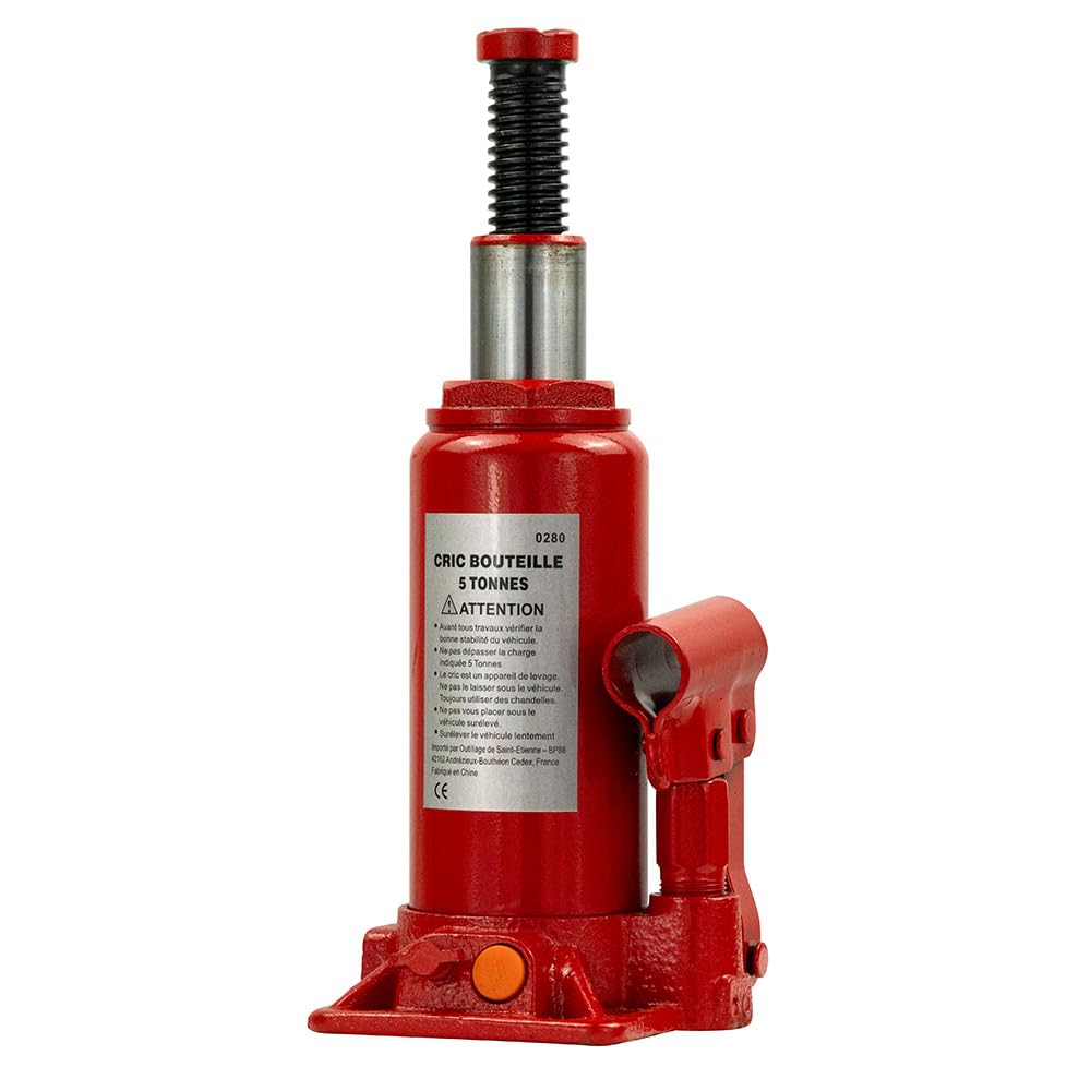 Cric Hydraulique Bouteille - Cric Voiture Compact et Puissant - Outil de Levage pour Auto, Bricolage et Atelier - 2 tonnes - Rouge