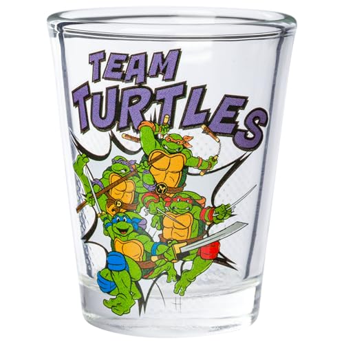 Image of Silver Buffalo Teenage Mutant Ninja Turtles TMNT Featuring Leonardo, Rapheal, Donatello, and Michelangelo 4 Pack Mini Glass Set, 1.5 Ounces
