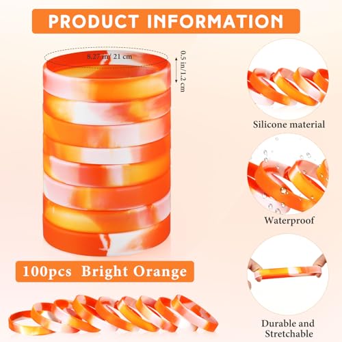 Image of Liliful 100 Pcs Silicone Rubber Wristbands Rubber Wristband Bracelet Bands for Silicone Wristbands for Women Men(Orange and White)