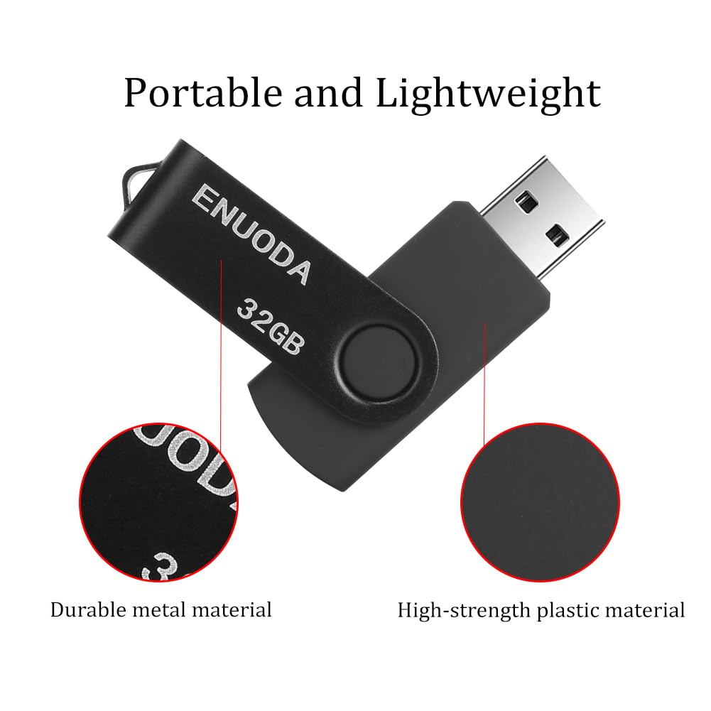 ENUODA Chiavetta USB 32GB 2 Pezzi Pennetta Girevole USB 2.0 Unità di Memoria Flash per Archiviazione Dati con Luce LED (Colore: Blu Nero)
