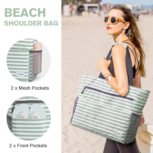 Image of G4Free Beach Bag, Waterproof Sandproof Beach Tote Bag, Large Capacity Foldable for Women