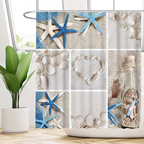 Allenjoy 72X72 Summer Beach Shower Curtain For Bathroom Sets Nautical Marine Starfish Seashells Home Bath Bathtub Decor Decoration Durable Waterproof Fabric Machine Washable With 12 Hooks #TOP1