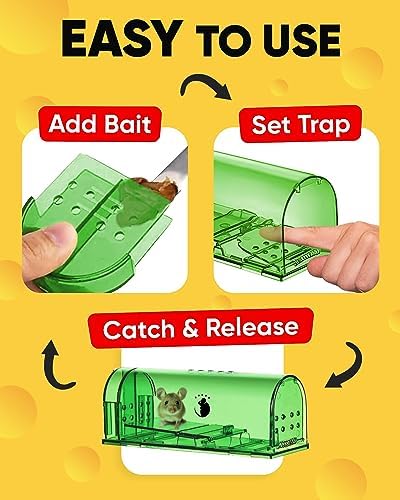 Motel Mouse Humane Mouse Traps No Kill Live Catch and Release 4 Pack - Reusable, Easy to Use & Clean, No Touch Release, Sensitive Includes Cleaning Brush, Instruction Manual & Video - Mousetrap Indoor - 3
