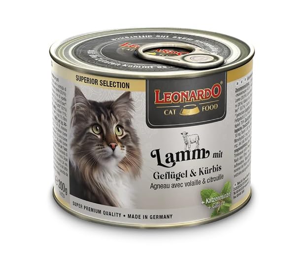 Leonardo Superior Selection Wet Food [6x200g Lamb with Poultry & Pumpkin] Wet Grain Free Cat Food | Complete Wet Food in Can