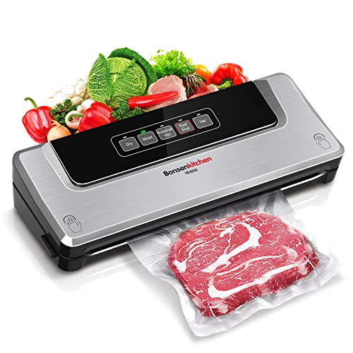 Image of Bonsenkitchen Vacuum Sealer Machine, Built-in Cutter | Multifunctional Food Sealer for Sous Vide & Meal Prep, 40 Pre-Cut Bags, Grey