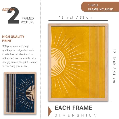 Image of YANVEER Modern Sunburst Abstract Wall Art Painting | Boho Minimalist Sun Art Home Decoration Painting With Frame For Living Room Bedroom Office Wall Decor Size (13X17 inch)