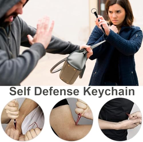 YUGUOLAN 2 Stück Selbstverteidigung Frauen, Kubotan Selbstverteidigung, Selbstverteidigung Waffen Legal, Schlüsselanhänger Verteidigungs Waffen, Für Frauen, Kleine Waffen (Schwarz, Silber)