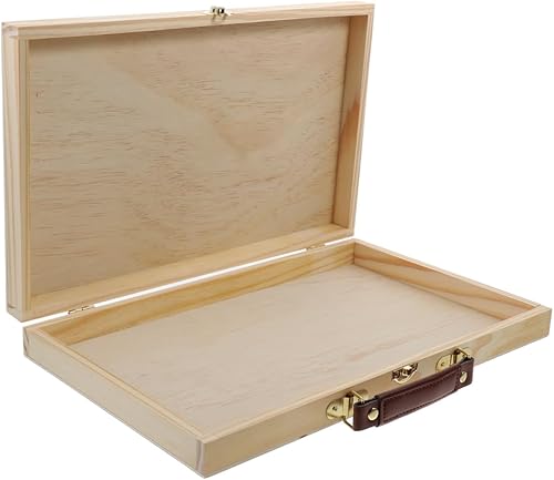 Wakauto 1 caja de almacenamiento de madera sin terminar para herramientas de dibujo artístico, con cierre de asa, estuche organizador de suministros