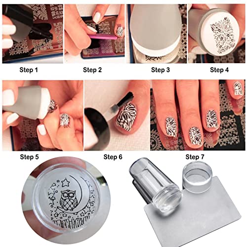 Loveourhome Nail Stamping Plate Kit Flower Butterfly Lace Animal Fingernails Template Stencil Stamps Plate Silicone Stamper Scraper Manicure Design Tools Set (Flower) #TOP4