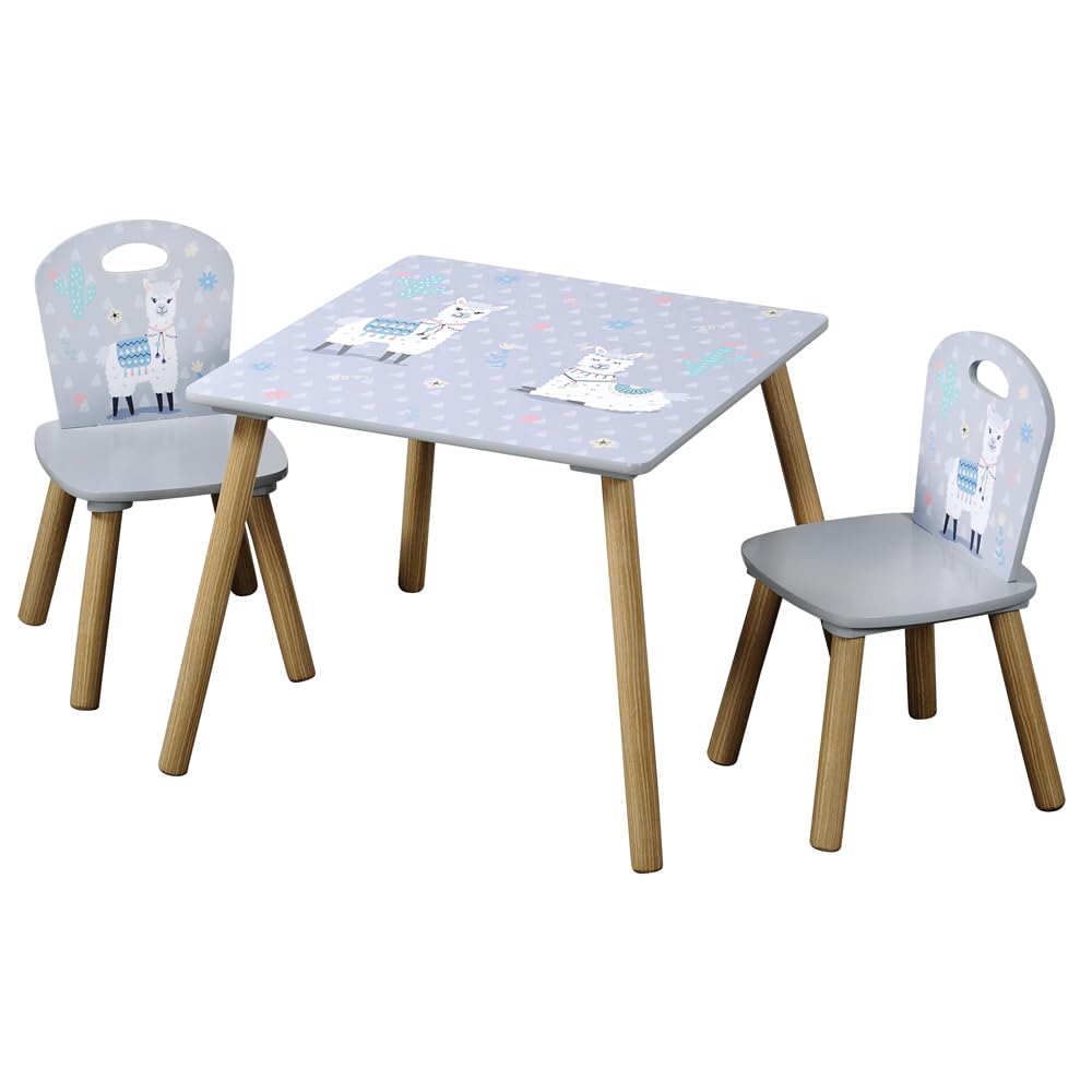Kesper | stolik dziecięcy z 2 krzesłami, materiał: płyta pilśniowa, wymiary: 55 x 55 x 45 cm, motyw: alpaka, kolor: szary | 17702 13