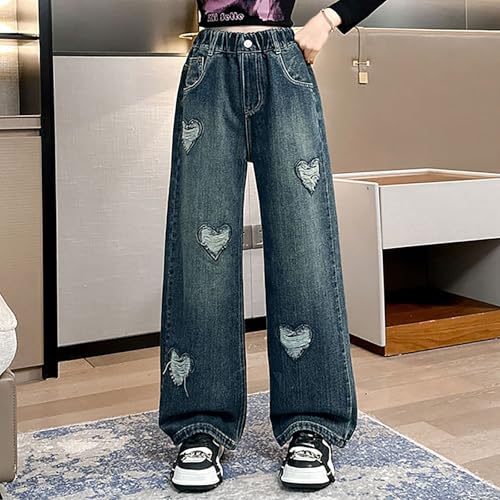 Jeans for Teen Girls Bowknot Denim Wide-Leg High Elastic Waist Y2K Trendy Baggy Loose Casual Pants with Pocket3