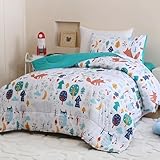 Homilay Twin Size Cute Fox Comforter Set for Kids, Toddler, Boys&Girls, 4 Pieces Bed-in-a-Bag Bedding Set, All Season Ultra Soft Oeko TEX Sheets Set with Comforter, (Forest)