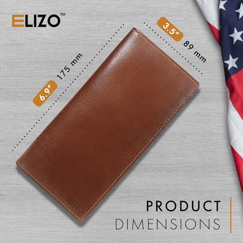 Image of ELIZO Men's Genuine Leather Long Wallet - RFID Blocking Rodeo Checkbook Wallet | Slim Western Bifold Wallet with 16 Card Slots, ID Window | Top Grain Leather Cowboy Wallet | Tequila