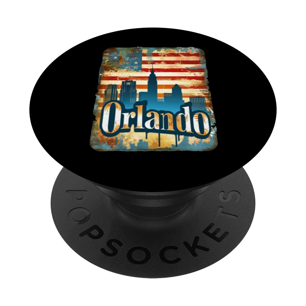 Orlando Vintage American Flag Souvenir Travel Vacation PopSockets Swappable PopGrip, Black