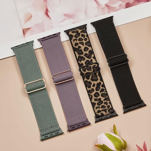 Image of 4 Pack Stretchy Solo Loop Compatible with Apple Watch Bands 38mm 40mm 41mm 42mm 44mm 45mm 46mm 49mm Women Men, Sport Nylon Elastic Straps Wristbands for iWatch Series 11 10 9 8 7 6 5 4 11 Ultra /SE 3 2