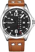 Stuhrling Original Mens Analog Sport Aviator Watch, Quick-Set Day-Date, Casual Leather Strap