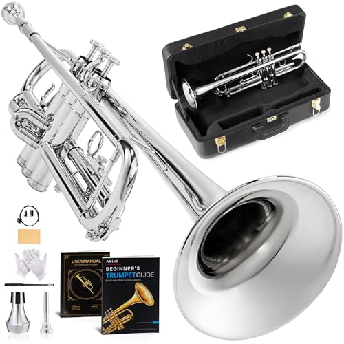 AKLOT Hand-Hammered Bell Bb Trumpet: Smooth Valve Action, Clear-Lacquered Brass Body, Standard...