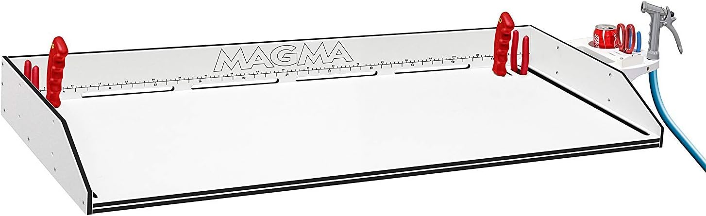 Magma T10-448B-HDP XL HDPE Fillet & Food Prep Table | 4 Knife Holders, Black-Core Ruler, UV Stabilized, Food Safe, Fish Cleaning Station, 48” x 20”