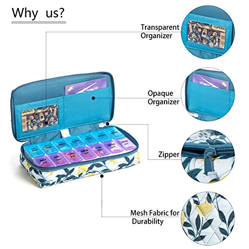 Image of Weekly Pill Organizer 2 Times a Day,7 Day am pm Pill Organizer, Large Daily Pill Cases Pill Box Vitamin Organizer Box,Yellow Floral