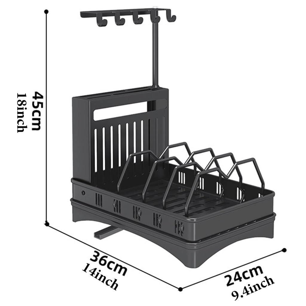 GIZNXBA Abtropfgestell Geschirr Mit Ablauf, Geschirrtrockner Abtropfgestell Für Küchenspüle, Geschirr Abtropfständer Abtropfgitter Mit Utensilienhalter Und Messerschlitzen (Color : /Black)