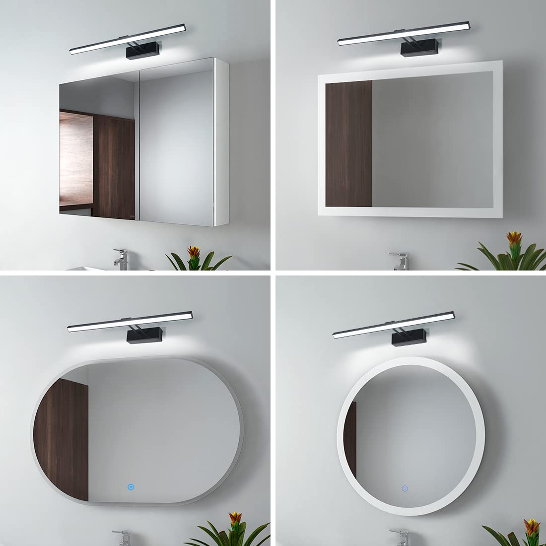 EMKE LED Spiegellampe Bad 40cm, Spiegelleuchte Badezimmer 200° Drehung 8W 6500K IP44 Badlampe Spiegel Lampe Wandbeleuchtung Spiegellampen für das bad Spiegelleuchten Schwarz