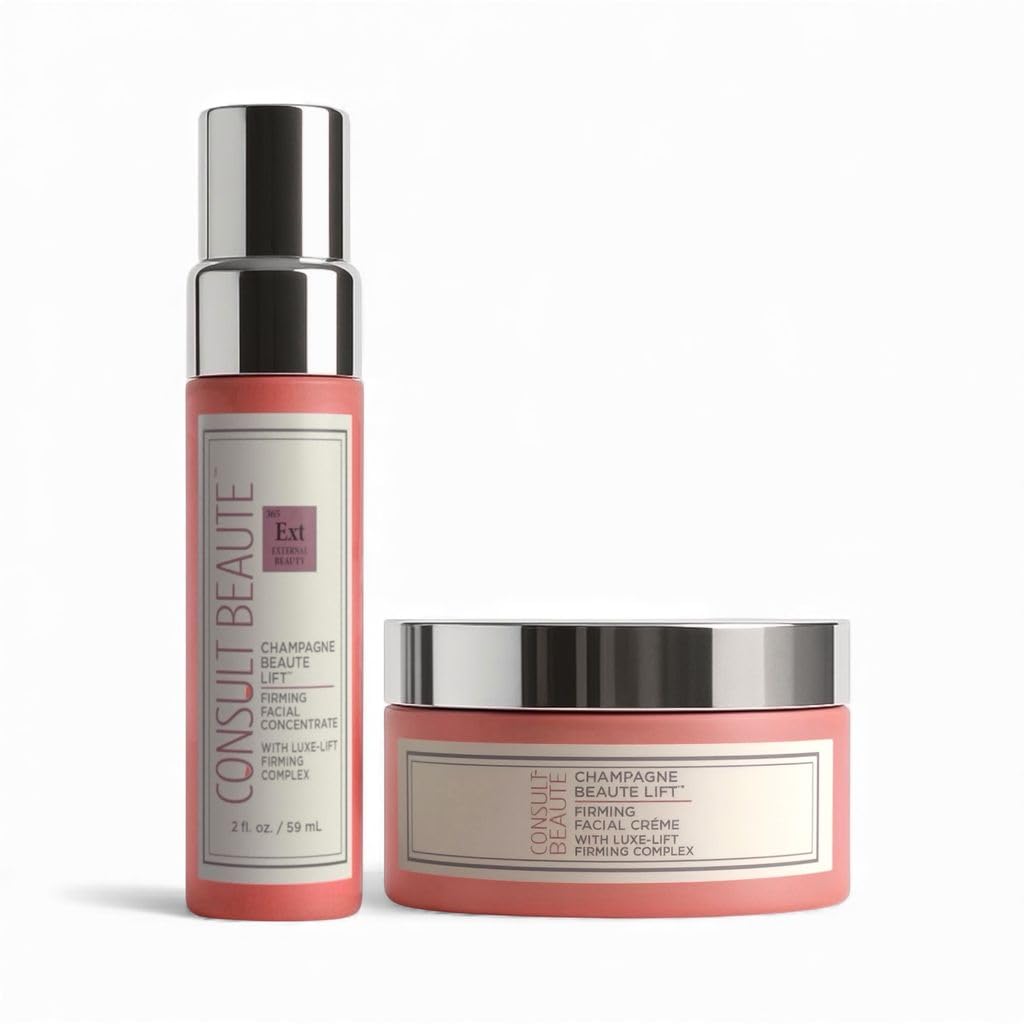 Consult Beaute, Champagne Beaute Lift Firming 2 Piece Set with Niacinamide, Skin Renewing Serum & Moisture Cream for Face, Helps Tighten, Lift & Firm Appearance of Sagging, Slack Skin on Face & Neck
