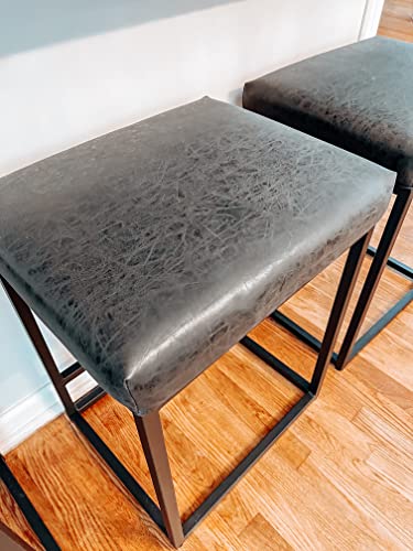 Phi Villa Bar Stools Counter Heighr Set Of 4, Backless, 24 Inches, Square, Black, 4 Packs #TOP5