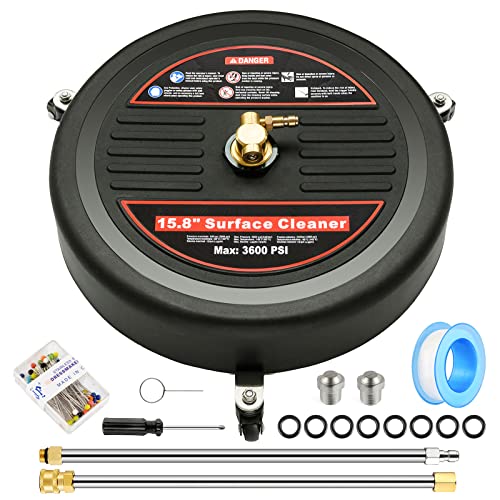 Pressure Washer Surface Cleaner, TAOZIM 15.8" Power Washer Surface Cleaner for Pressure Washer w/ 3 Wheels 1/4" Quick Connector 2 Extension Wands 2 Replace Nozzle Pressure Washer Attachments, 3600 PSI