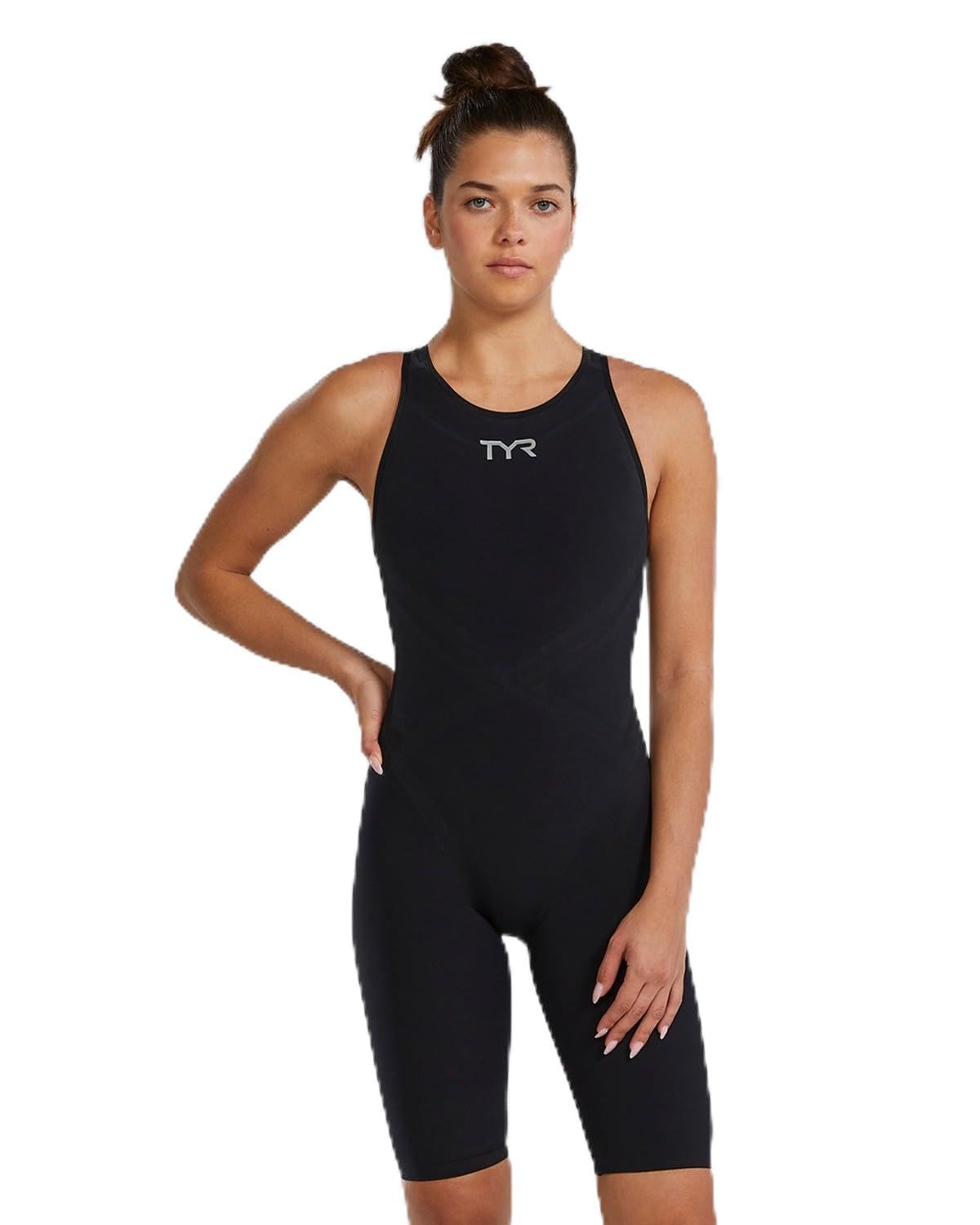 TYR Women's Standard Venzo Phantom Open Back Tech Suit Swimsuit, Onyx, 23