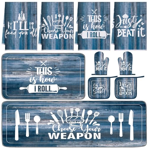 Fourluoo 10 Pcs Farmhouse Kitchen Decor Set Blue Kitchen Accessories by Fourluoo - Used condition - US$21.29