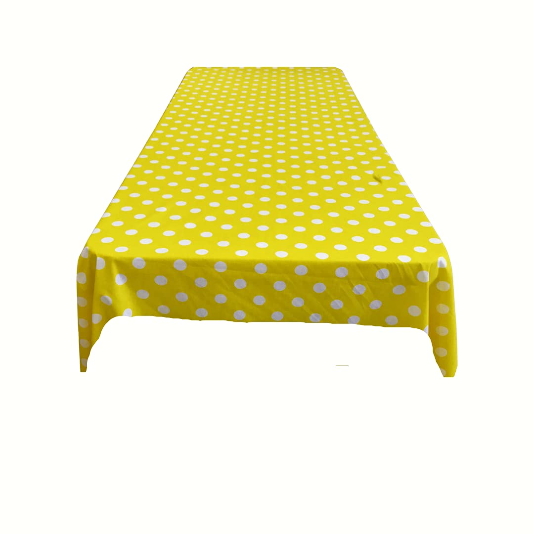 New Creations Fabric & Foam Inc, Polka Dot Poly Cotton Tablecloth (White Dot on Yellow, 45" x 45" Square)