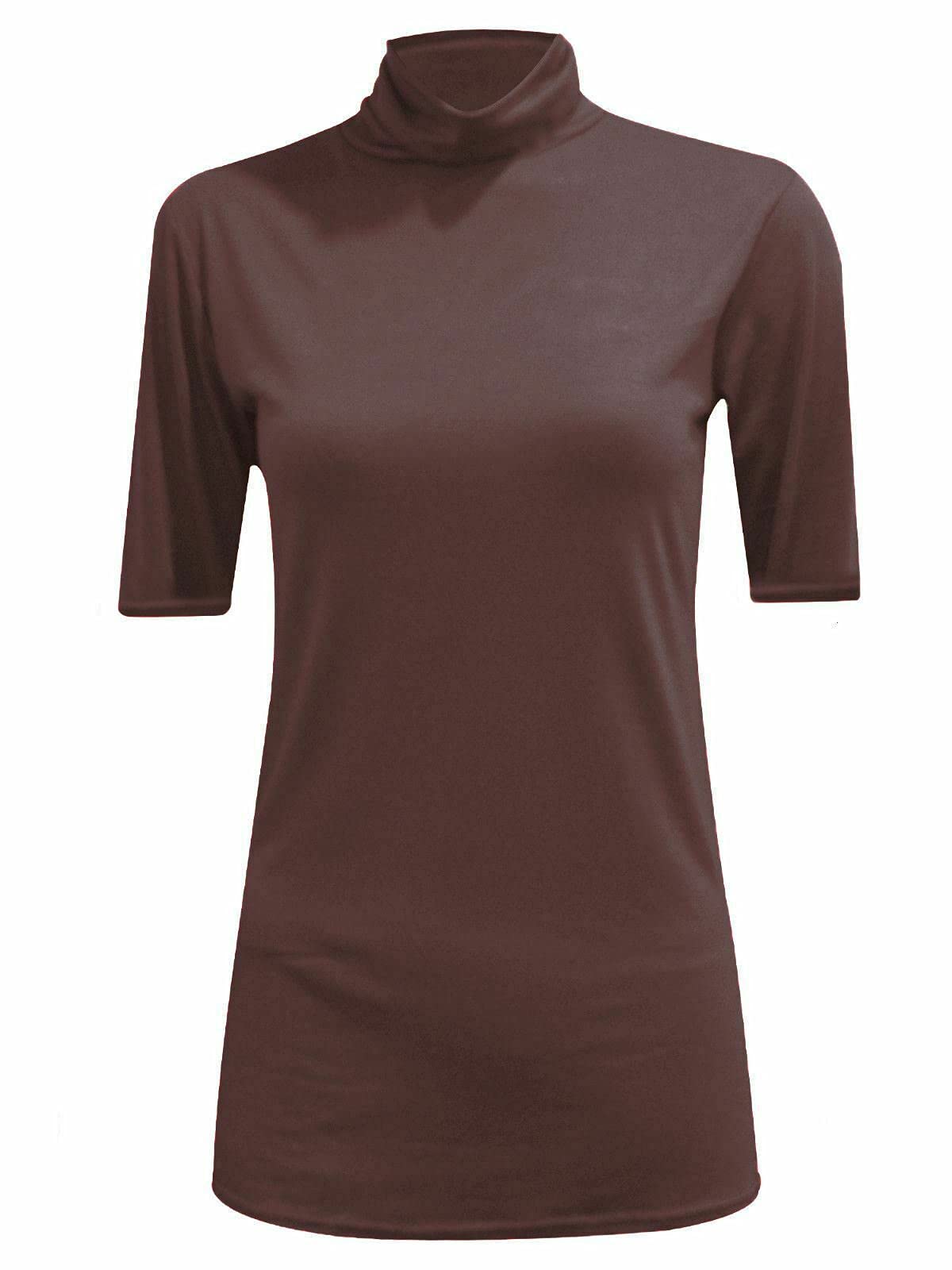 Luxe Diva Women's Brown Turtle Polo Neck Jumper Short Sleeve Top High Neck T Shirt Top Plus 8-26 Chocolate