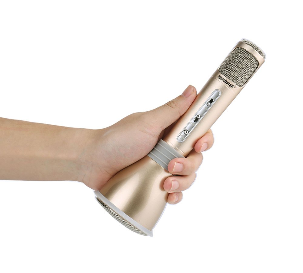 Portable Wireless Microphone Karaoke Player Bluetooth Speaker USB Microphone Singing for IOS and Samsung (Gold)