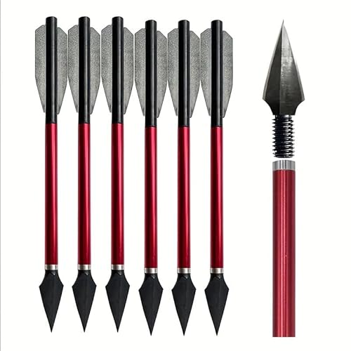JIANZD 6PCS 6.7 Inch 50-80LB Mini Archery Crossbow Bolts Set with Sharp Metal Tip, Reusable Durable Arrow Dart for Shooting Target Practice, Small Hunting Game, Outdoor Fishing-Red