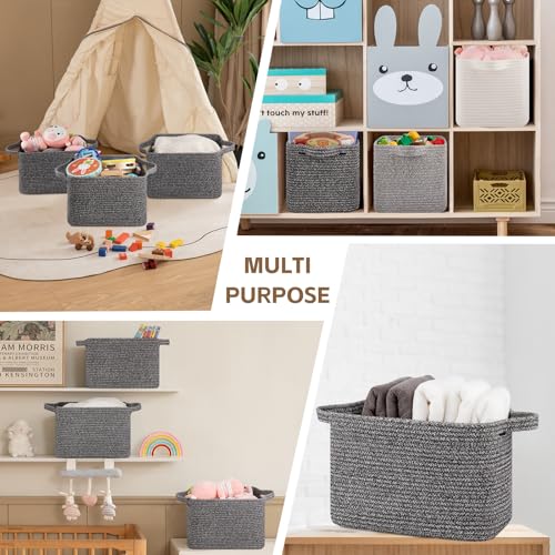 Image of OIAHOMY Storage Basket, Woven Baskets for Storage, Cotton Rope Basket for toys,Towel Baskets for Bathroom - Pack of 3, Black