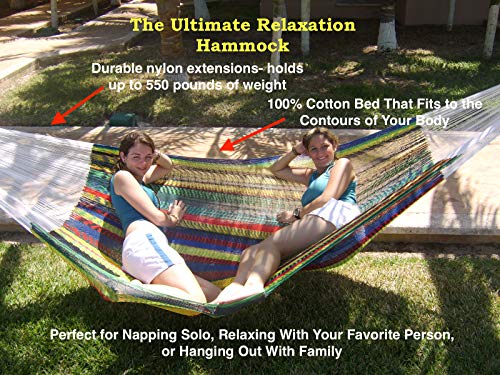The Ultimate Mayan Relaxation Hammock | Perfect For 1 To 3 People | Comfortable, Beautiful, & Hand Made In The Yucatan | Outdoor & Indoor Hammock Bed | By Hammocks Rada | (Multicolor Family Size) #TOP1